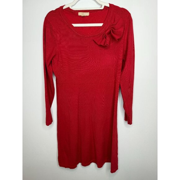 Appraisal Sweater Dress Womens Size L Red Knit Bow Long Sleeve Old Money Work - Picture 1 of 12